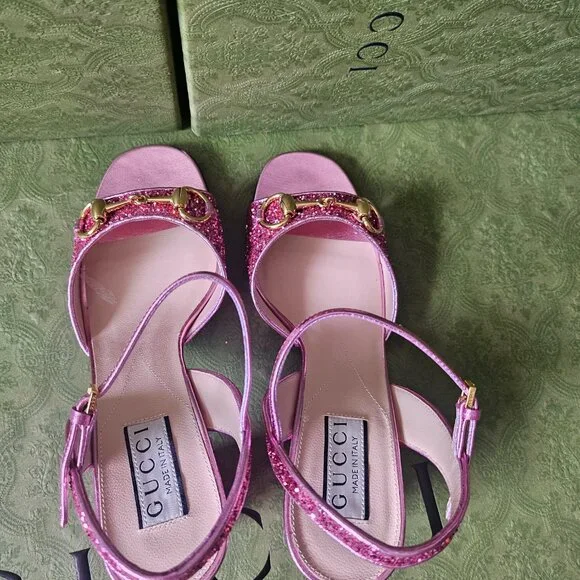 Gucci Horsebit Glittered Sandals - Pink size 37 - Picture 8 of 13